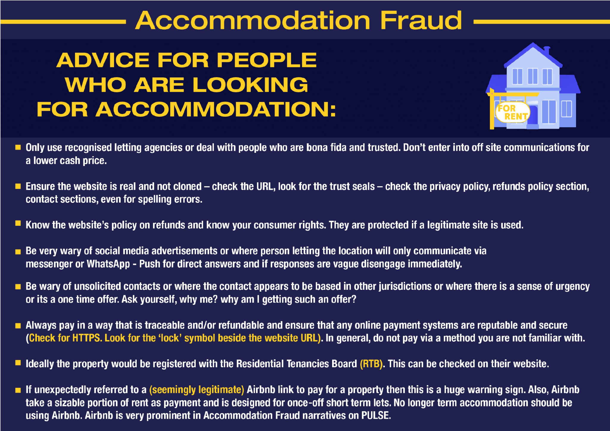 An Garda Síochána's Advice for people who are looking for accommodation